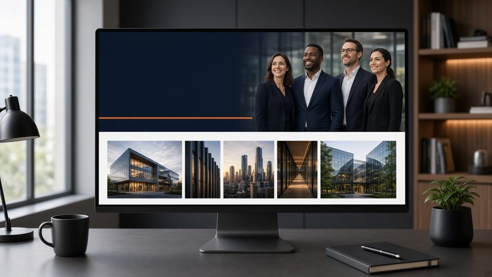 Sitio de dise�o corporativo en una pantalla de oficina